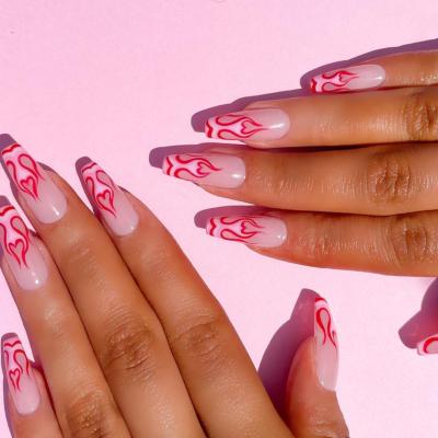 China Easy Wear Customize Design Available Ballerina Long To Shape Pale - Flame Pink Fashionable Base Nail Design Artificial Nails for sale