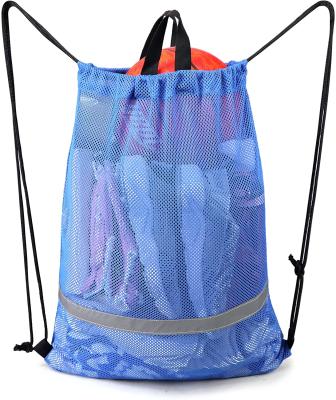 China Mesh Gym PE Swim School Sports Dance Shoes Beach Mesh Bag Drawstring Backpack for sale