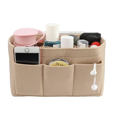 China Vintage Custom Women's Lightweight Bag In Bag Travel Organizer Tidy Storage Felt Cosmetic Bag for sale