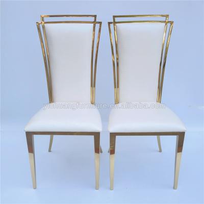 China Luxury High Quality Wedding Banquet Gold Trim Modern Hall Gold Stainless Steel Leather Hotel Dining Chairs for sale