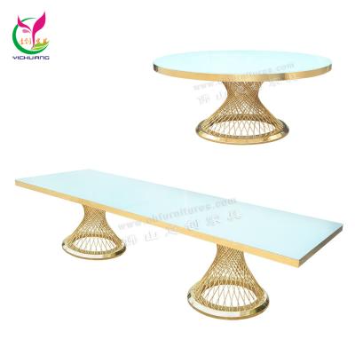 China Modern Rectangle Round Hotel Stainless Steel White Mirror Table Glass Wedding Event Tables Dining for sale