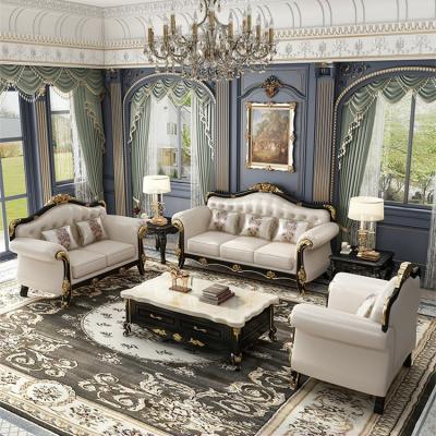 China Modern European Classic Design Home Furniture Royal Luxury Leather Living Room Carved Sofa Set for sale