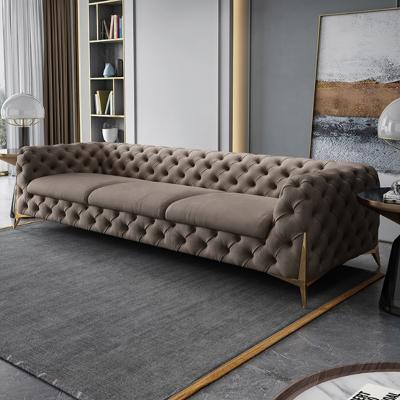 China Italian Design Luxury Leisure Leather Tufted / Modern Fabric Chesterfield Living Room Sofa Furniture for sale