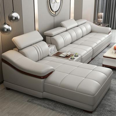 China Modern Smart Modern Home Living Room Gray Couch Set Smart Sectional L Shape Sofa Leather for sale