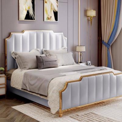 China Italian Design Bed Room Furniture Modern Luxury Leather Stainless Steel Storage Bed for sale