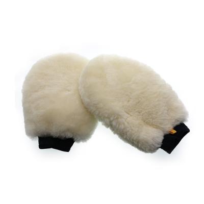 China Car Wash OEM acceptable Premium quality double side white color genuine sheepskin lambs wool car wash mitt for sale