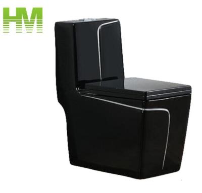 China Double Flush Ceramic One Piece Black Flush Toilet With Silver Line Decoration for sale