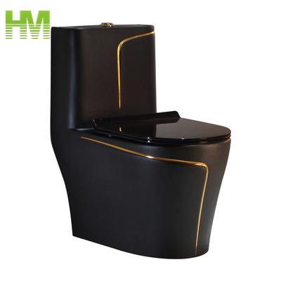 China Double-flow Factory Supply One Piece Ceramic Black Wc With Gold Line Decoration for sale