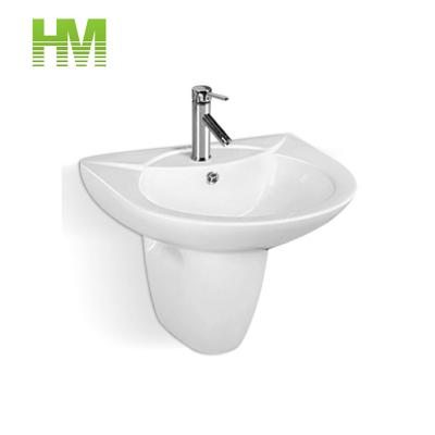 China Easy Cleaning Ceramic Wall Hung Half Pedestal Basin Bathroom Sanitary Ware for Tanzania for sale