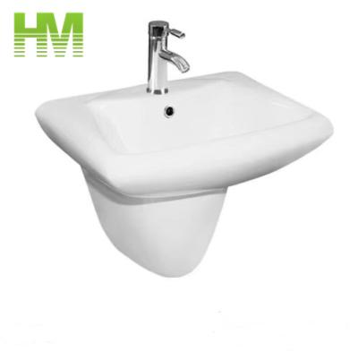 China Bathroom Sanitary Ware Easy Cleaning Ceramic Wash Basin With Half Pedestal for sale