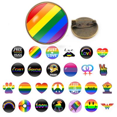 China Rainbow Brass Brooches LGBT Gay Pride Pins Brooch Badge Enamel Lapel Cabochon Glass Jewelry for sale