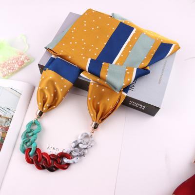 China 2021 New Design Silk Satin Scarf With Chain Necklace Decoration Clothing Accessories for sale