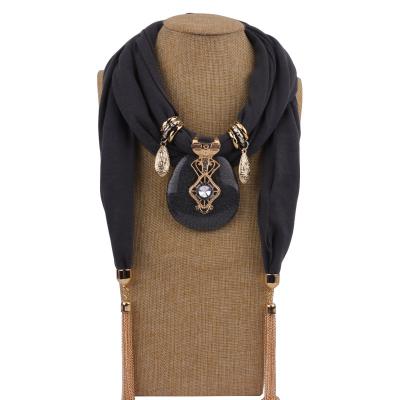 China Polyester Fashion Women Solid Color Tassel Wrap Scarf Jewelry Multi Style Decorative Collar Hijabs Female Head Scarves Dangle for sale