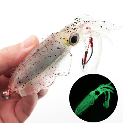 China Artificial Soft Head Octopus Lead Squid Slow Building Lure 60g 15cm Metal Lead Squid with Helper Hook for River Sea Fishing and for sale