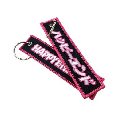 China All Cheap Custom Brand Woven Side Car Logo Fabric Embroidery Keychain Key Flags Factory for sale