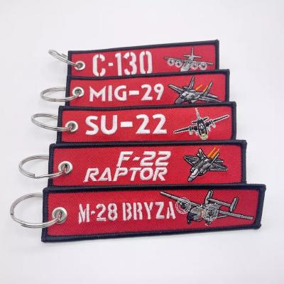 China China customized aircraft aviation embroidery key chain logo fabric custom souvenir woven key indicator for sale