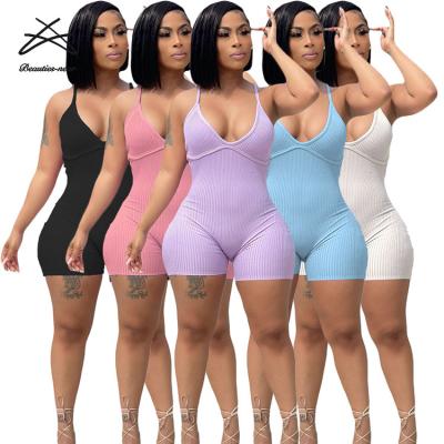 China One Piece Short Overalls And Rompers Summer 2021 Solid Color Ladies Fitness Backless Breathable Overalls Women for sale