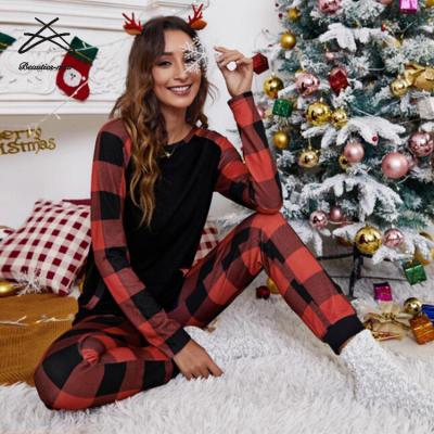 China Wholesale Breathable Home Christmas Family Plaid Ladies Long Sleeve Sleepwear Pajamas Set Home Wear For Women Set for sale