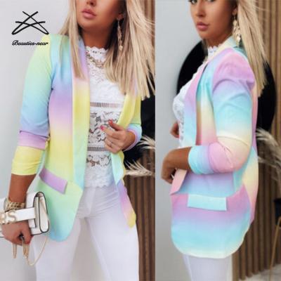 China Winter Breathable Women Plus Size Formal Fashion Mid Length Gradient Color Lapel Business Casual Coat for sale