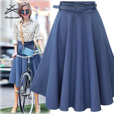 China 2022 new women clothing breathable high waist jeans skirts loose casual knee length ladies skirts for sale