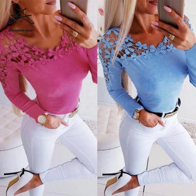 China Autumn Women Lace Floral Hollow Women's Breathable Plus Size Ladies Blouses Fall Long Sleeve T-Shirts Women Casual Blouses Tops Shirts for sale