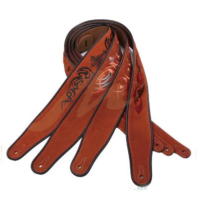 China High quality hot selling classic electric guitar/bass acoustic guitar/electric/acoustic guitar Bass Leather Straps with Embroidery-Brown guitar strap for sale