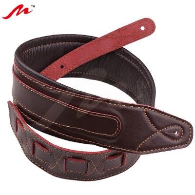 China Hot Sale Padded Padded Genuine Leather Adjustable Guitar Strap for sale