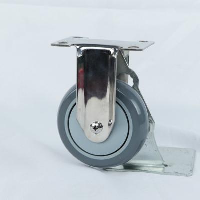 중국 100mm Silent Polyurethane Wheels Rigid Plate Stainelss Steel PU Castors With Dust Covers 판매용