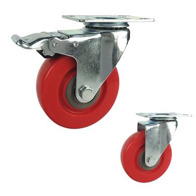 China 3 inch 80kg capacity swivel plate red pvc pp core medium duty casters for trolleys for sale