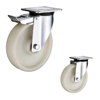 China OEM 8 Inch White Total Brake Nylon Swivel Wheel Castors Heavy Duty for sale