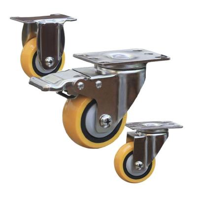 China 176lbs 75mm Yellow SS Heavy Duty Trolley Wheels Caster Wheels For Food Trolleys for sale