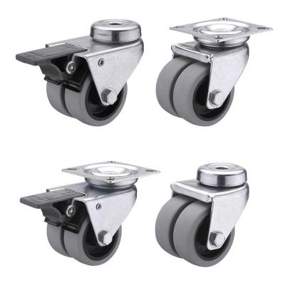 China 50MM Bolt Hole Swivel Head 132LBS TPR Rubber Casters Twin Wheel Industrial Castor Wheels for sale