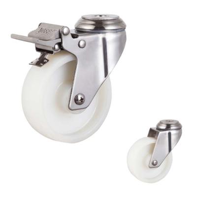 China 4 Inch Waterproof Nylon Wheel Bolt Hole Rotating Head Medium Duty 304SS Swivel Locking Casters for sale