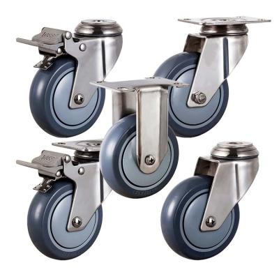 China 5 Inch Soft Wheel 130kg Capacity Threaded Stem Swivel Medium Duty PU 304SS Caster Wheels Manufacturer China for sale