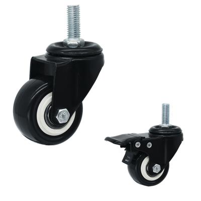 China 40mm Light Duty Casters Set Black PVC Swivel Threaded Stem Castors for sale