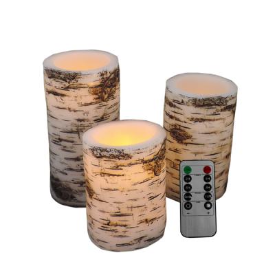 China Remote Control LED Wax Candles Set with Bark Grain for sale