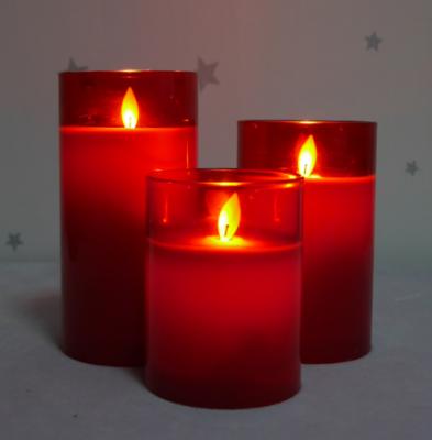 China Remote control led wax candle in red glass jar for sale