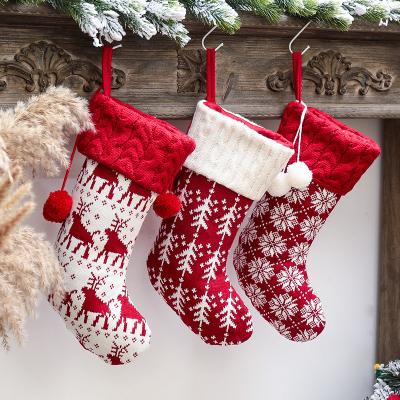 China Wool Yarn Line Knitting Large Delux Christmas Stockings Home Decoration Christmas Gift Bags Candy Stitched Christmas Stockings New for sale