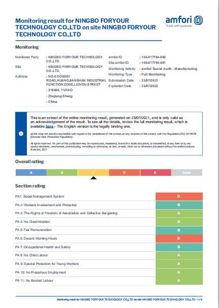 BSCI - Ningbo Foryour Technology Co., Ltd.