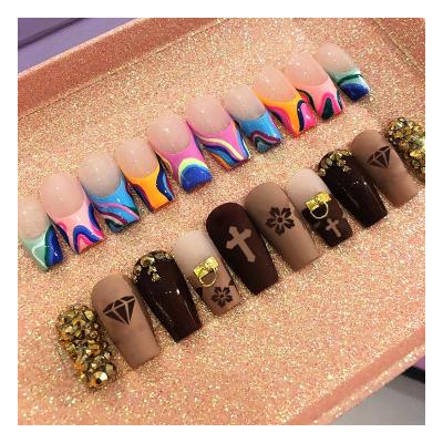 China 2022 Wholesale Easy Wear Acrylic Press On Nails Short Full Cover False Artificial Nails Sellers for sale