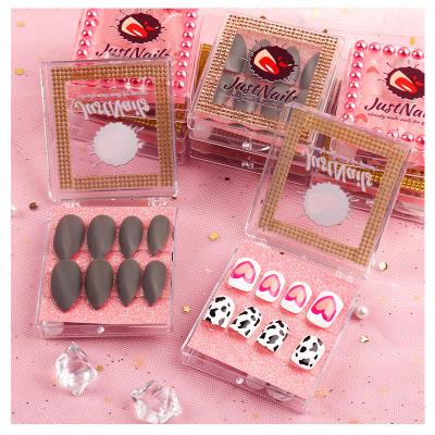 China 24pcs Design Box Packing Artificial Finger Toe Nail Tips Glitter Matte Custom Press On Nails With Glue For Girls for sale