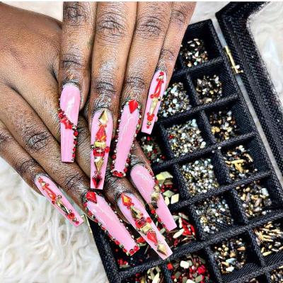 China High Quality Gold 3d Nail Art Fancy Crystal Rhinestone Decoration Nail Stone Box Rhinestone/Nail Shaped Rhinestone Set Kit Crystal Diamond for sale