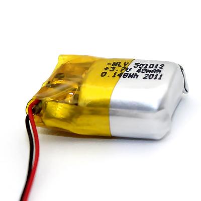 China toys kc mini certificate battery 501012 lipo battery 3.7v 40mah lithium polymer battery for earphone products for sale