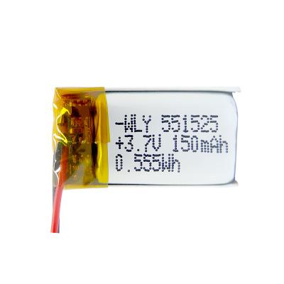 China Toys high capacity 551525 3.7V 150mAh 0.555Wh lithium polymer small size rechargeable battery for voice recorders headset for sale