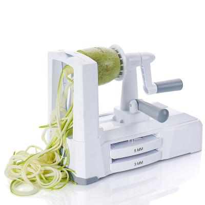 China Sustainable Amazon Kitchen Top Sale 5 Blades Hand Held Potato Spiral Vegetable Spiralizer Slicer With Brush for sale