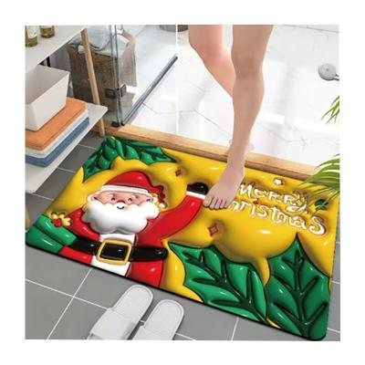 China Washable Christmas Printed Washable Rubber Toilet Mat 2 Piece Bathroom Cover Sets for sale