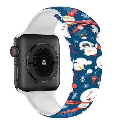 China New Environmental Friendly Durable Silicone Smart Sillicon Rubber Charm Printed Christmas Watch Bands For Apple Apple Watch Band 7 Series for sale