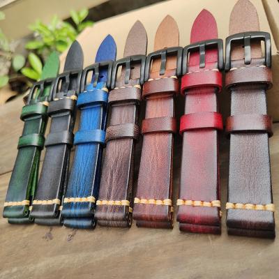 China 20/22/24 mm Luxury Leather Watch Band Real Leather Horse Band Crazy Men's Watch Band Strap Watch Band Leather Genuine Leather for sale