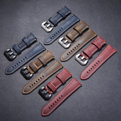 China Genuine Leather Hot Selling Genuine Leather Strap 22mm Watch Band Strap Replacement Crazy Horse For Smart Watch 22mm 26mm for sale