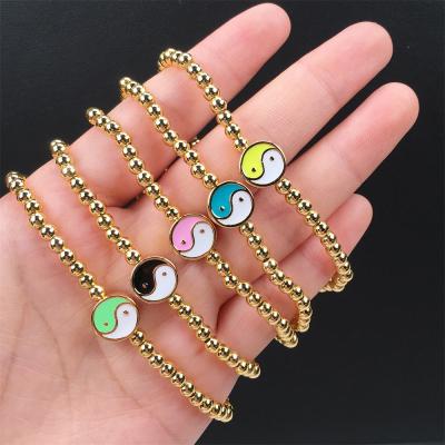 China 2021 New Latest 4mm Environmental Friendly Gold Plated To Enamel Copper Brass Metal Beaded Tai ji yang chi ying jewelry for women men for sale